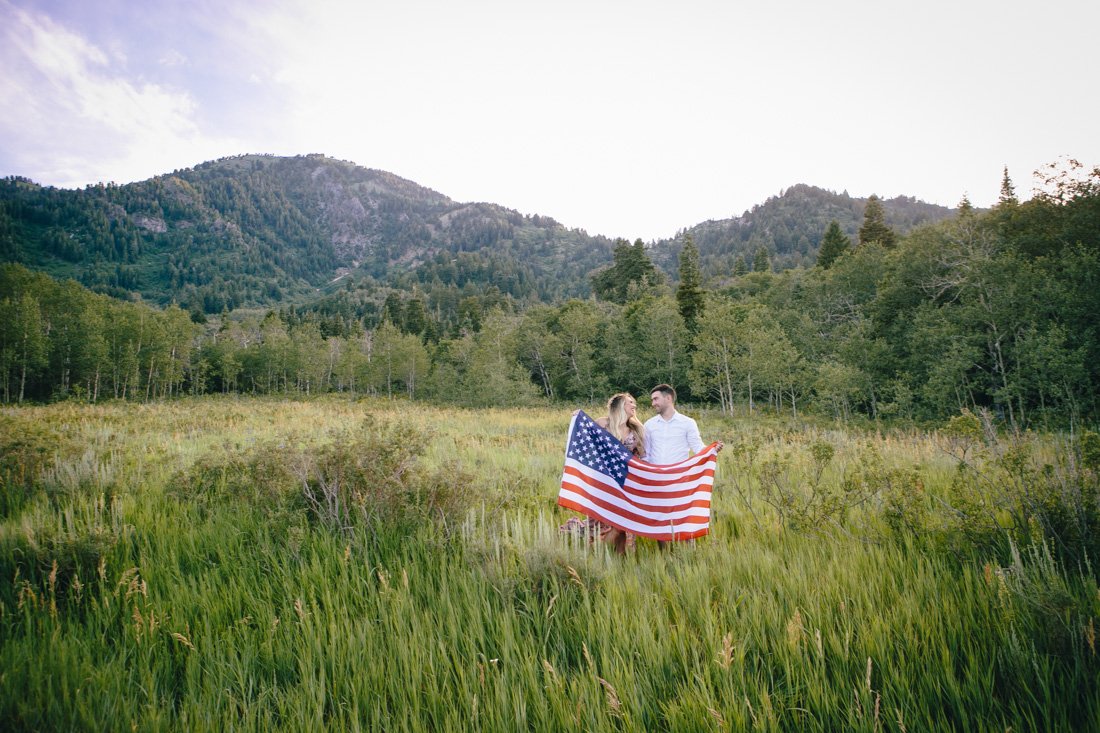 Kalab & Rio’s Patriotic Snowbasin Utah Mountain Engagement Session