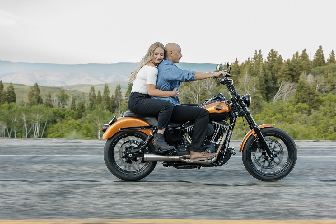 Amy & Ian’s Snowbasin Motorcycle Engagement Session