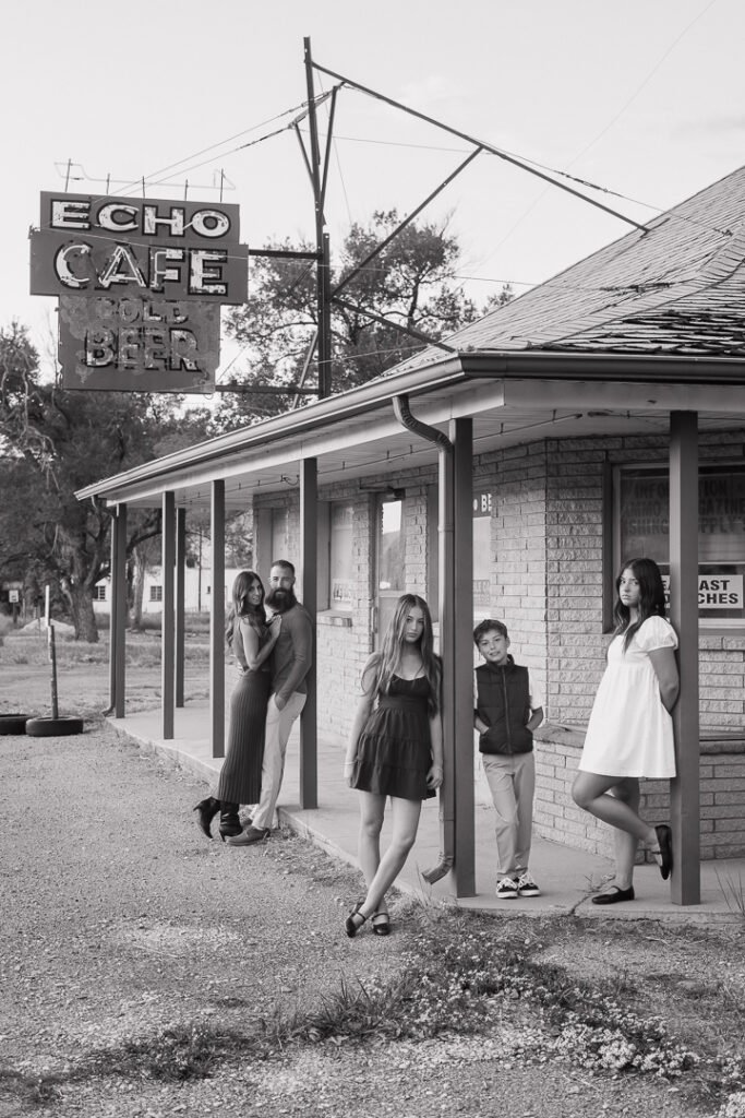 The Eggleston family finds a rustic vintage cafe and some stunning nature areas for their fall family photo session near Echo Utah