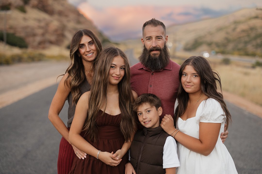The Eggleston family finds a rustic vintage cafe and some stunning nature areas for their fall family photo session near Echo Utah