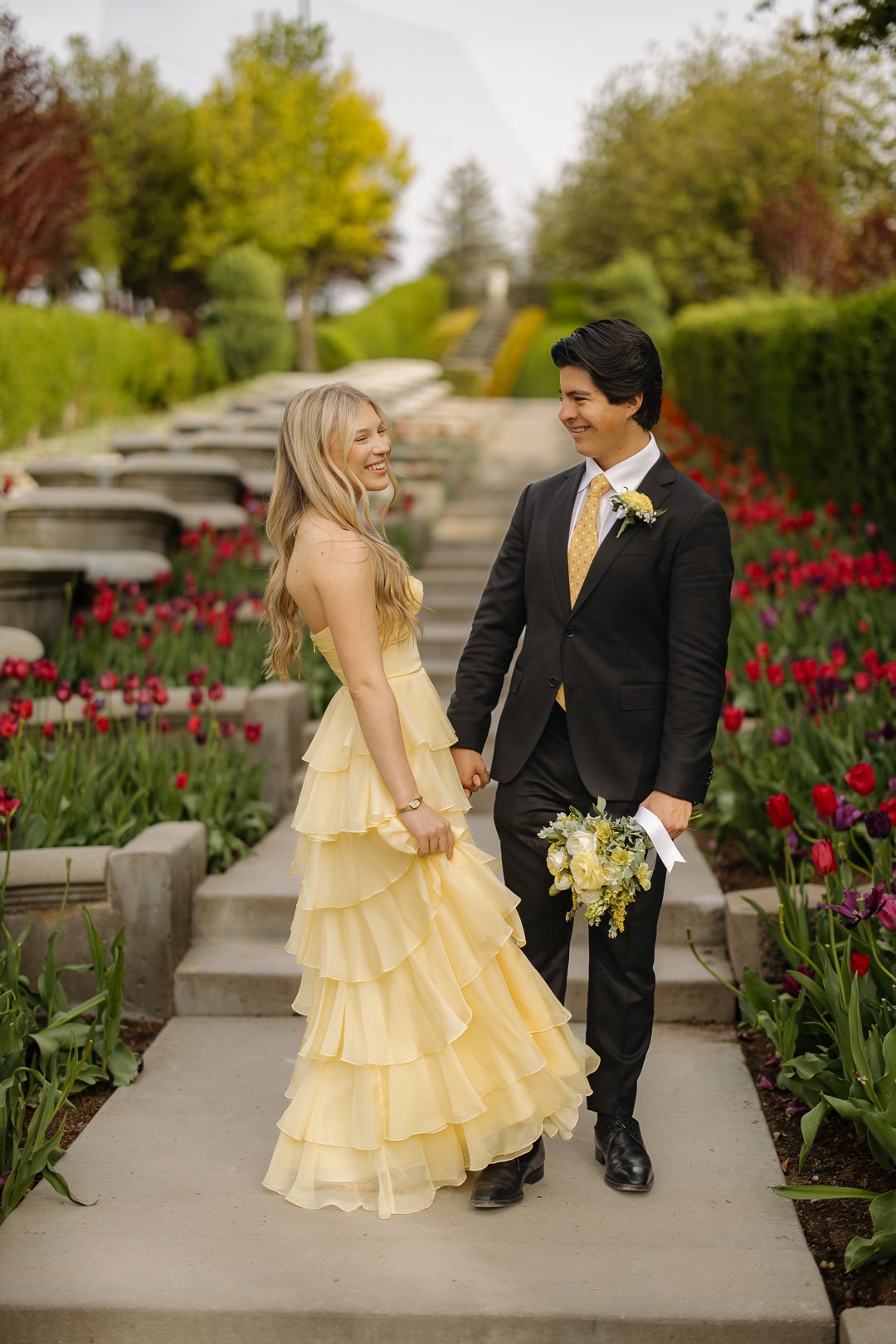 Sydney and Luis celebrate their senior prom at Thanksgiving Point in Lehi Utah