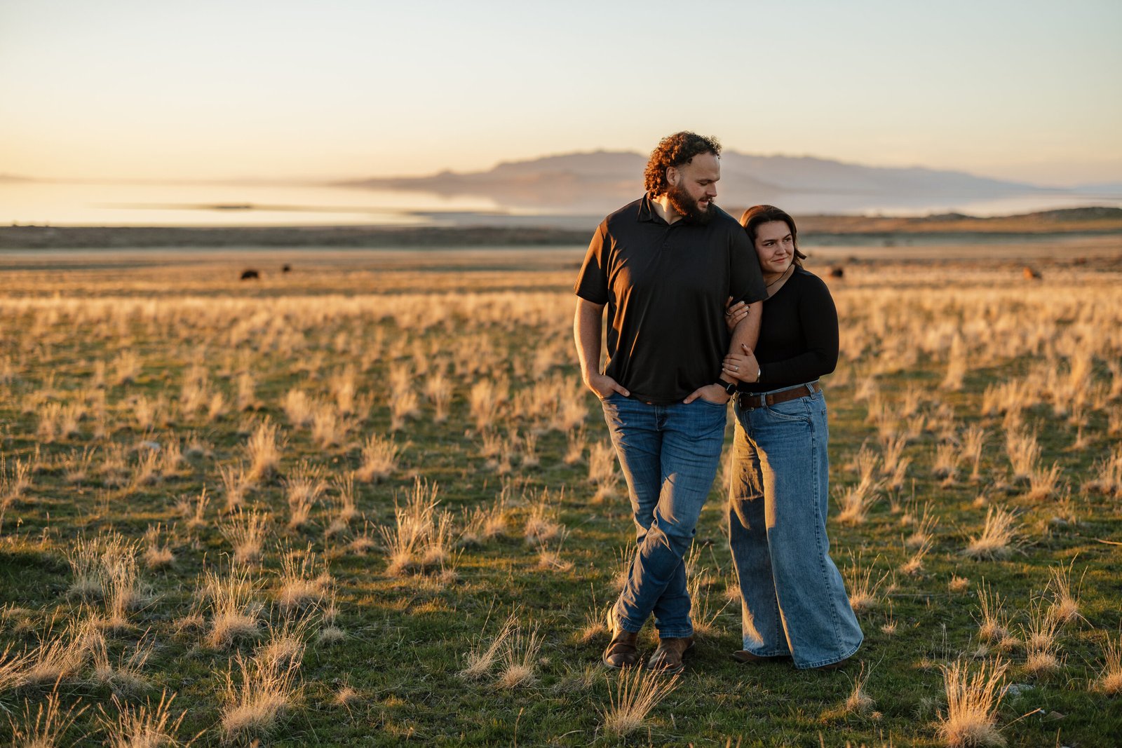 Weston & Lauren’s Sunset Engagement Session at the Great Salt Lake and Antelope Island